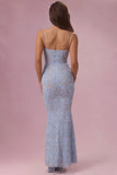 Embellished Square Neck Maxi Dress in Sky Blue
