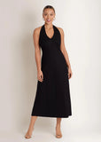 Linen Halter Sleeveless Maxi Dress Jet Black
