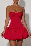 Cut Out Bubble Hem Corset Mini Dress in Red