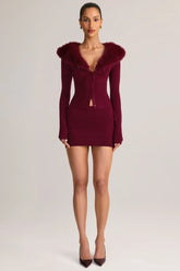 Knit Mid Rise Mini Skirt in Wine