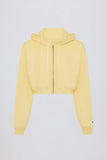Terry Cotton Zip Up Cropped Hoodie in Lemon