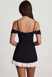 Off Shoulder Ruffle A Line Mini Dress in Black