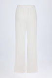 Pointelle Mid Rise Straight Leg Trousers in White