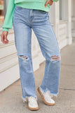 Ariel Light Wash Distressed Wide Leg Jeans