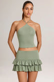 Modal Ruffle Mid Rise Mini Skort in Sage Green