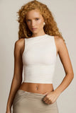 Asymmetric Ruched Tank Top in Vanilla