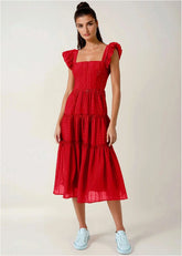 Textured Ruffle Maxi Dress Red