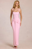Square Neck Tie Gather Maxi Dress in Blossom Pink
