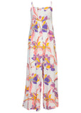 Square Neck Printed Jumpsuit White Multi