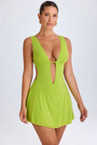 Plunge Cut Out Mini Dress in Lime Green