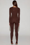 Embellished Jersey High Waisted Leggings in Chocolate Brown