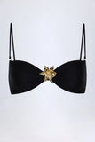 Hardware Detail Halterneck Bikini Top in Black