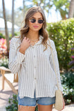 Cruel Summer Tan and Ivory Striped Gauze Button Down Top