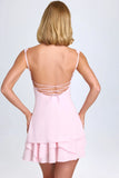 Ruffle Trim Button Detail Corset Mini Dress in Blush