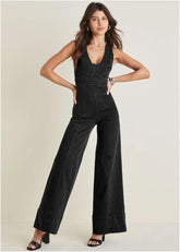 Stretch Denim Jumpsuit Black Wash