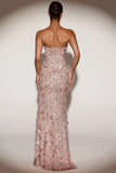 Embellished Bandeau Neck Strapless Gown in Rose Gold