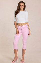 Mid Rise Capri Jeans in Blossom Pink
