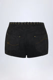 Lace Up Mid Rise Shorts in Black