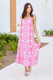Colette Pink Lace Print Maxi Dress