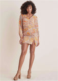 Balloon Sleeve Mini Dress Medallion Golden Patchwork