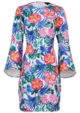 Bell Sleeve Scuba Dress Botanical Garden