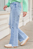 Ariel Light Wash Distressed Wide Leg Jeans