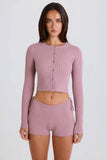 Ribbed Knit Tie Mini Shorts in Mauve