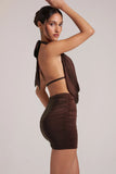 Draped Cowl Mini Dress in Chocolate Brown