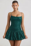 Embellished Bubble Hem Mini Dress in Teal Green