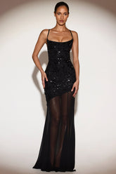 Embellished Sweetheart Neck Backless Gown in Black