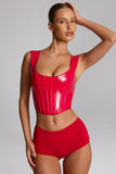 Vinyl Lace Up Corset Top in Fire Red