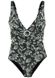 Ring One Piece Black White Floral