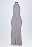 Backless Halterneck Maxi Dress in Silver