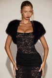 Faux Fur Short Sleeve Bolero in Black