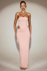Soft Jersey Bandeau Cut Out Maxi Dress in Pink