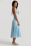 Halterneck Midaxi Dress in Blue Flower Print