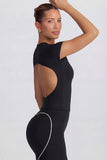 Cut Out Longline T Shirt in Black