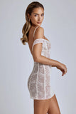 Sheer Lace A Line Mini Dress in Ivory