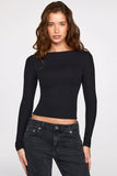 Ribbed Modal Ruched Long Sleeve Top in Black