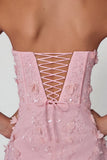 Lace Up Corset Midaxi Dress with Split in Soft Pink