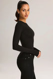 Modal Round Neck Long Sleeve Bodysuit in Black