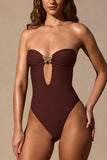 Cut Out Bandeau Swimsuit in Espresso Brown