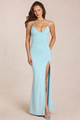 Deep V Neck Maxi Dress in Light Blue
