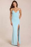 Deep V Neck Maxi Dress in Light Blue