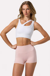 Seamless Soft Rib Asymmetric Sports Bra in White