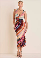Plunging Maxi Dress Dark Rainbow