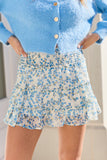 Through The Garden Blue Multi Color Floral Mini Skort