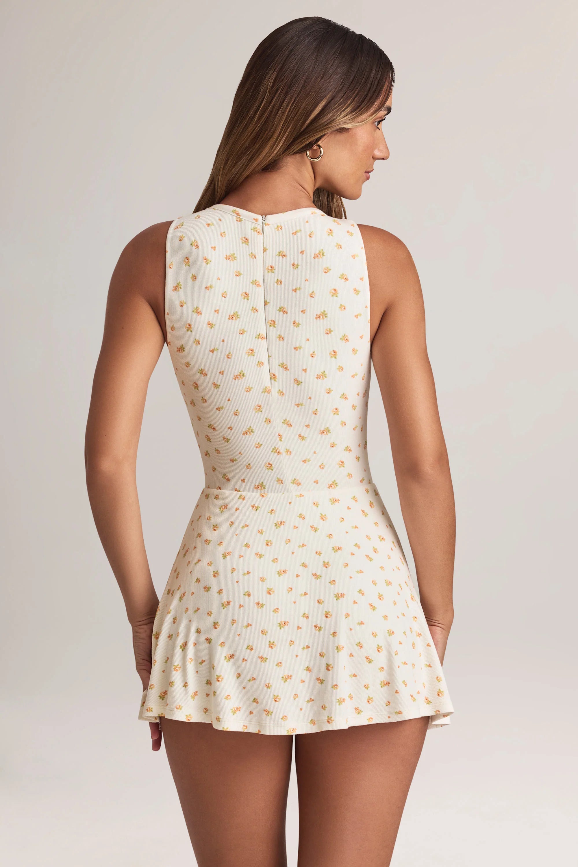 Modal Button Detail A Line Mini Dress in Floral Print