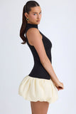 Modal Turtleneck Drop Waist Bubble Hem Mini Dress in Black