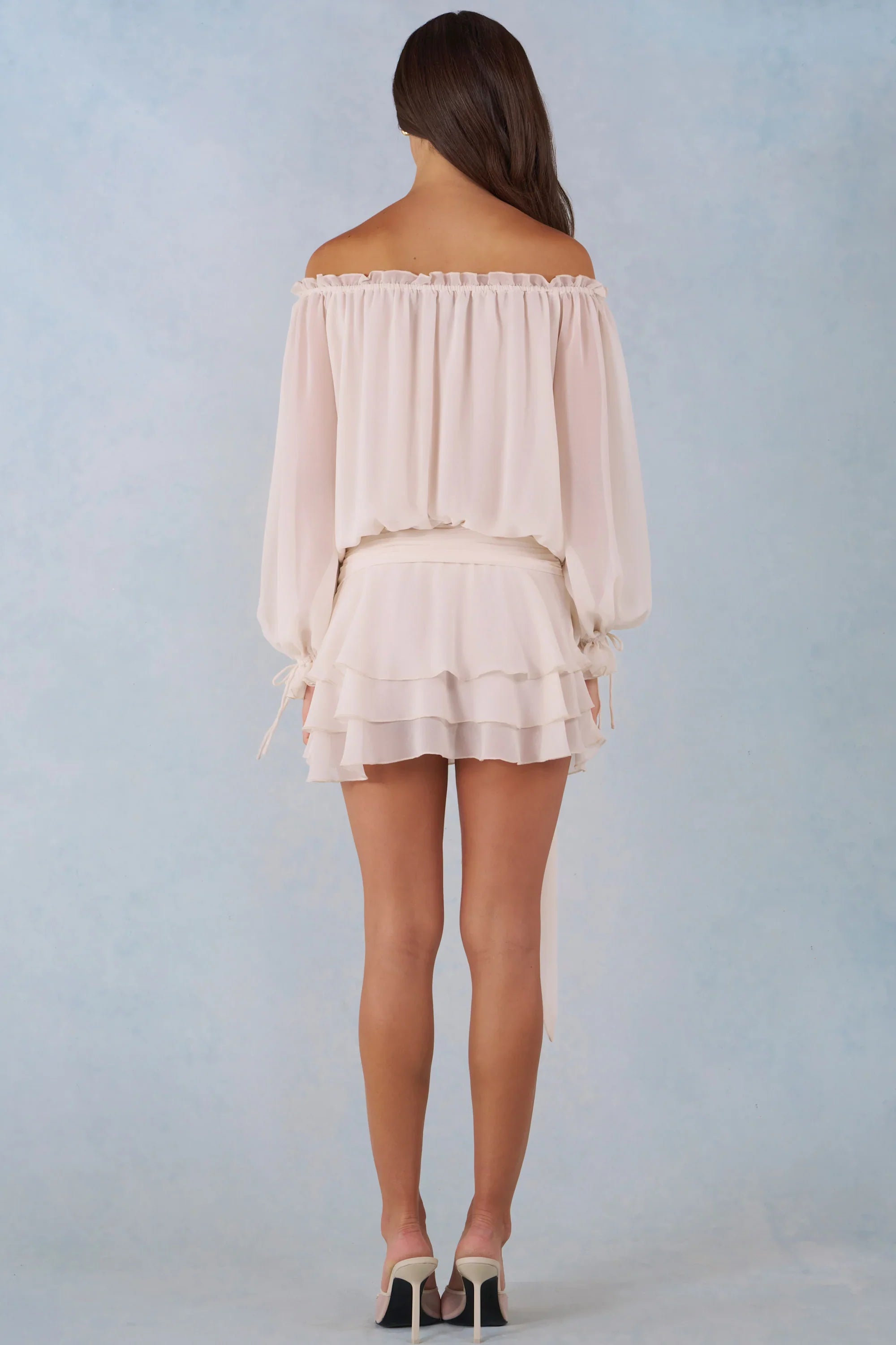 Off Shoulder Balloon Sleeve Mini Dress in Ivory